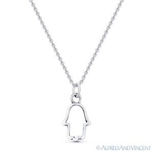Hamsa Hand Evil Eye Charm Open Pendant in .925 Sterling Silver